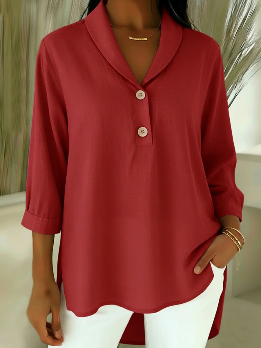 Stella | Women's Cowl Neck Button Top Cream Long Sleeve