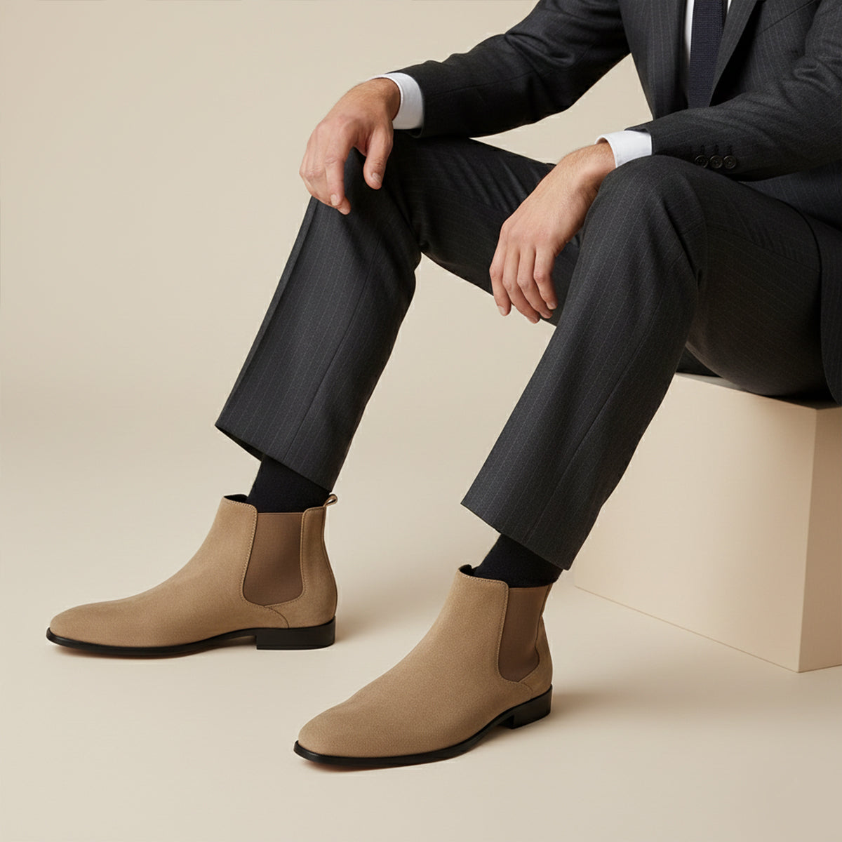 Bram | Men's Suede Chelsea Boots Beige Slip On