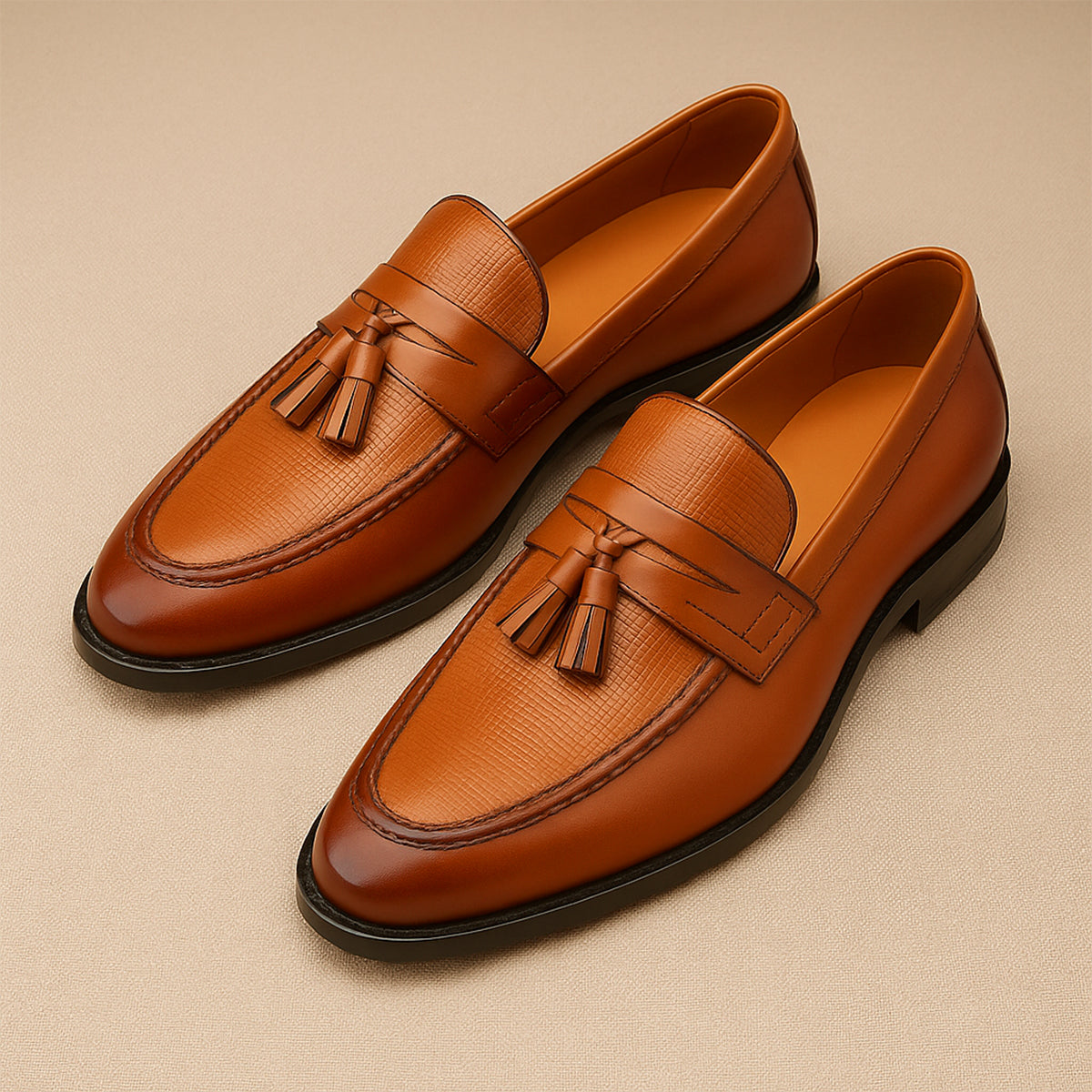 Axel | Men's Leather Tassel Loafer Brown Cognac