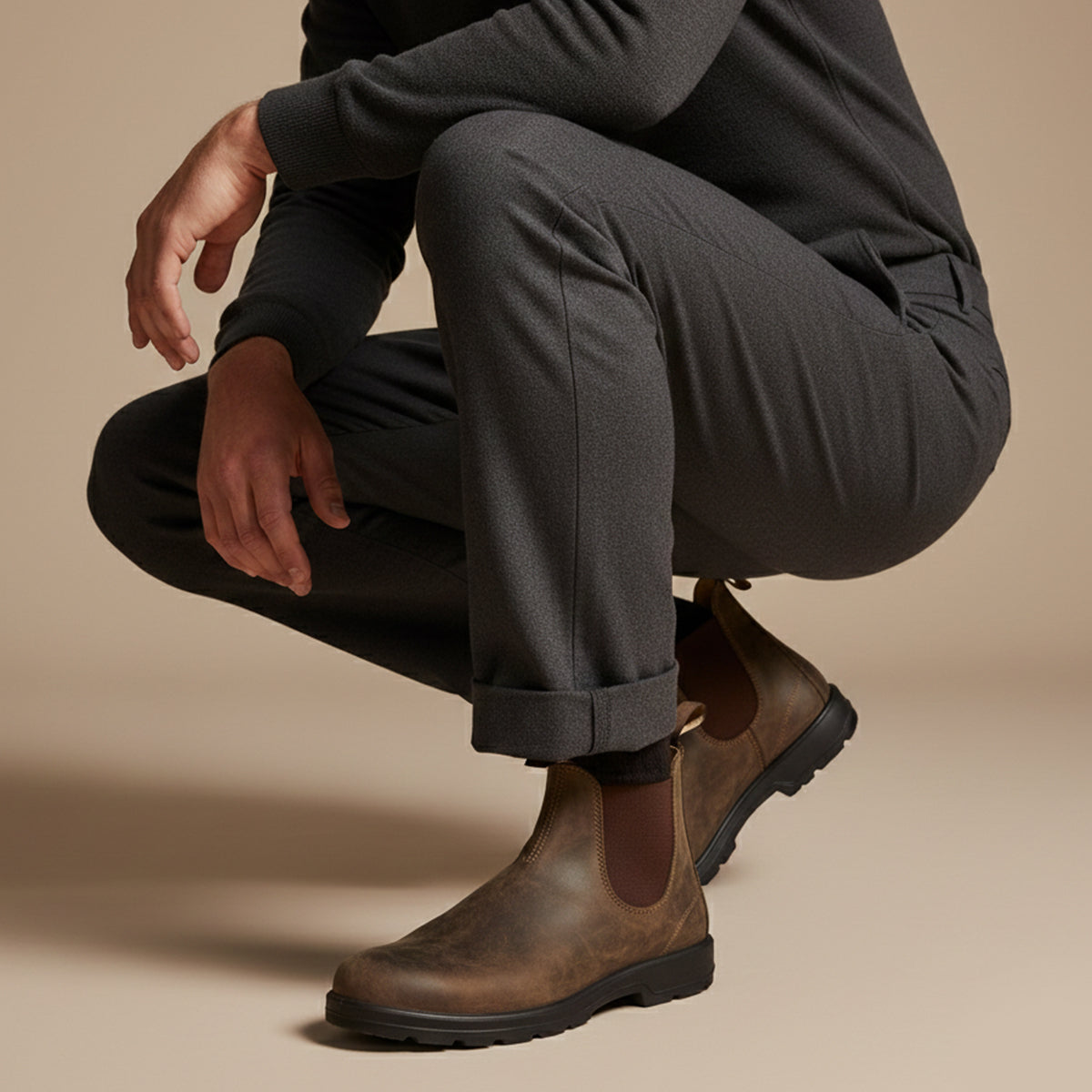 Bram | Men's Suede Chelsea Boot Brown Black Sole