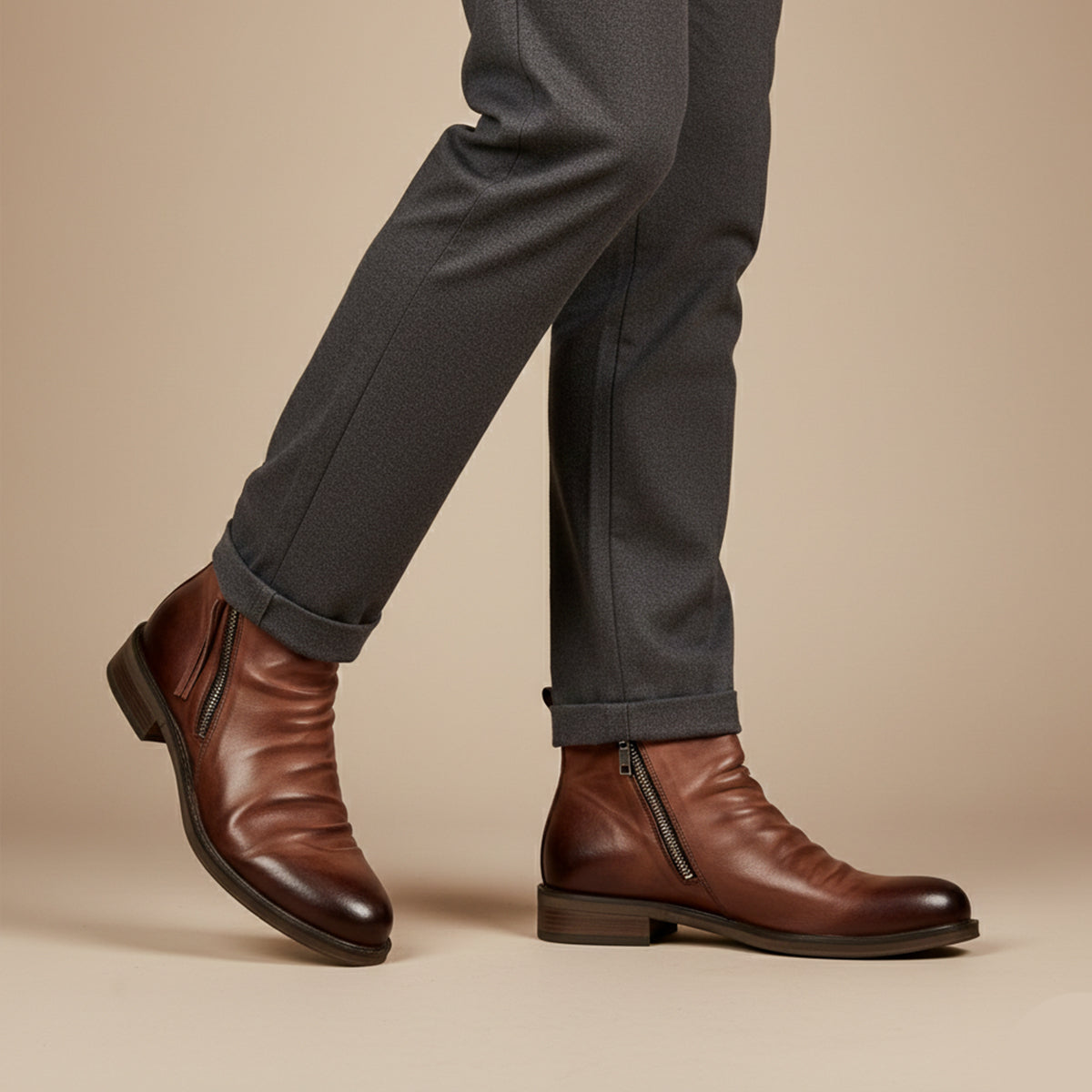 Callum | Men's Brown Leather Chelsea Boots Zip Side