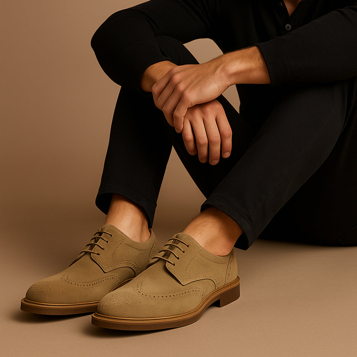 Ezra | Men's Suede Wingtip Oxford Beige Dress Shoe