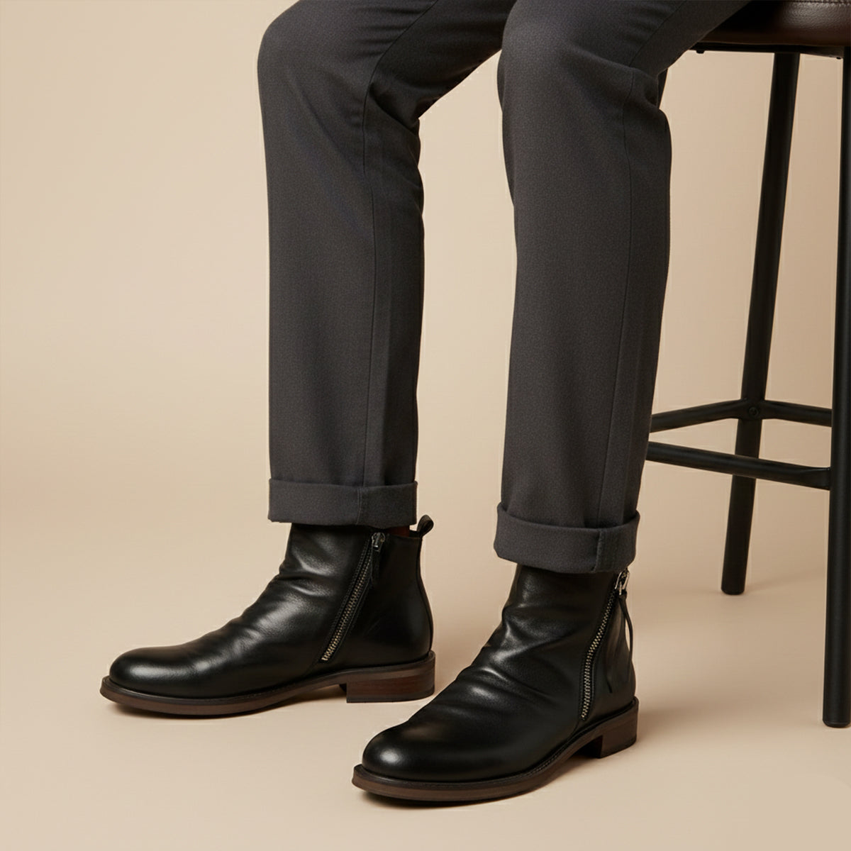 Callum | Men's Brown Leather Chelsea Boots Zip Side