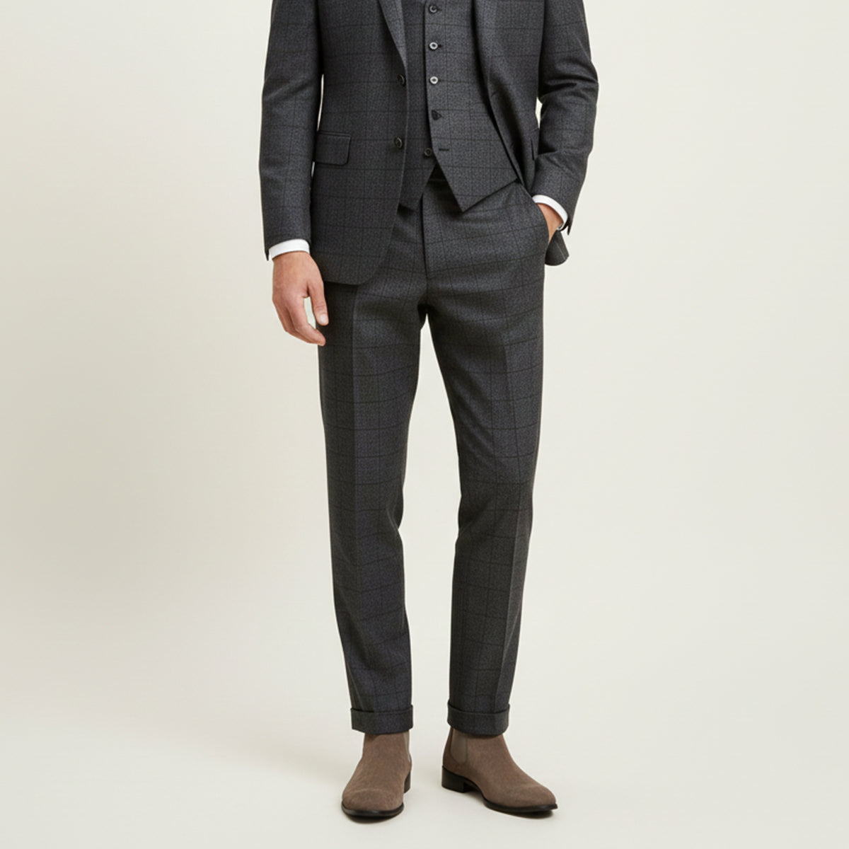 Ezra | Men's Suede Chelsea Boot Beige Black Sole