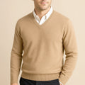 Dama Washington Arlo men's v neck sweater beige crew neck knit - front view