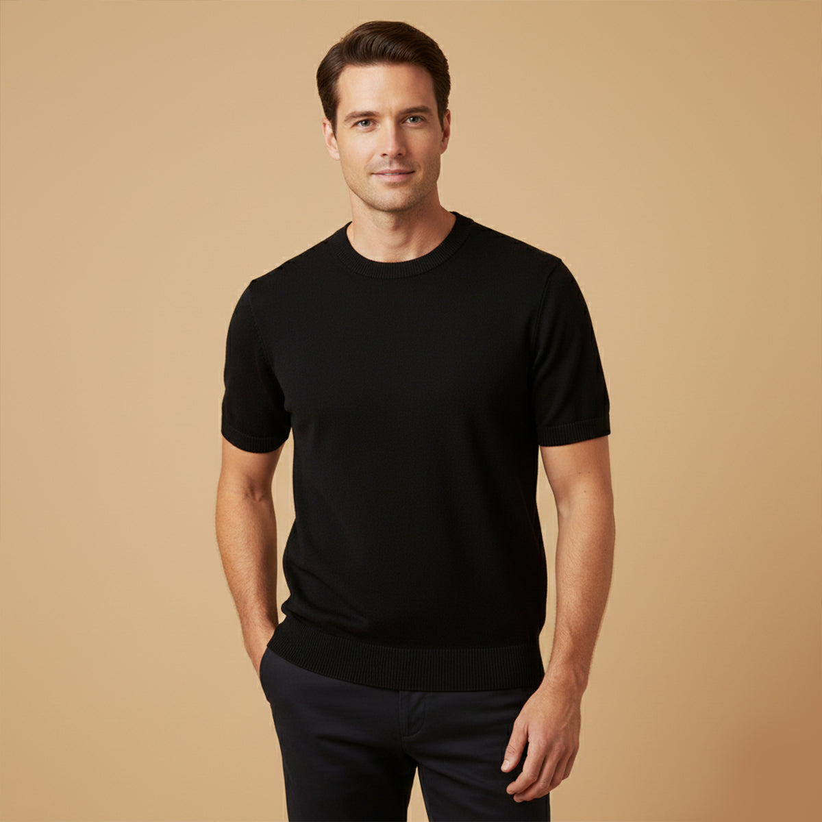 Aldo | Men's Crew Neck Sweater Cream Short Sleeve Knit