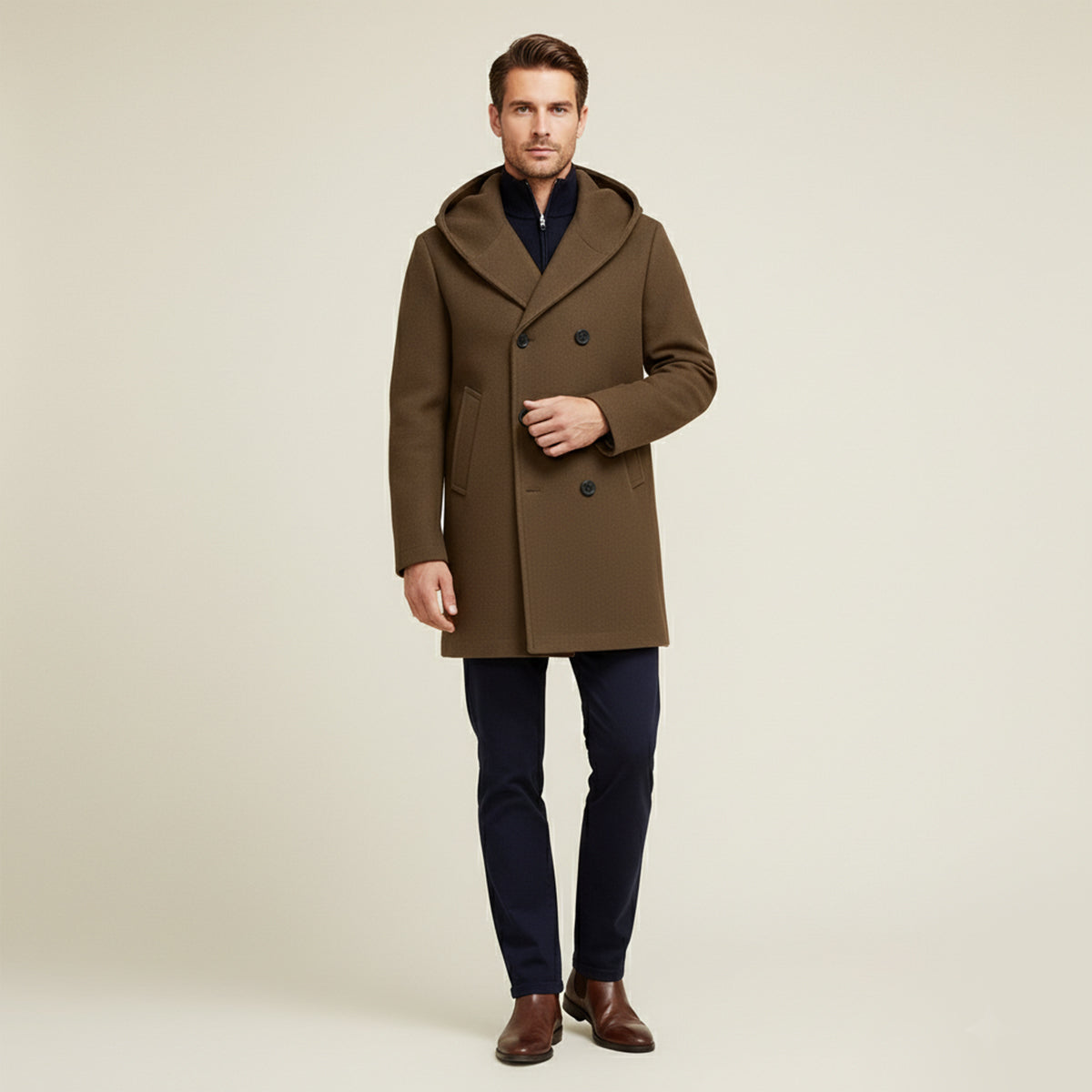 Axel | Men's Double Breasted Hooded Coat Gray