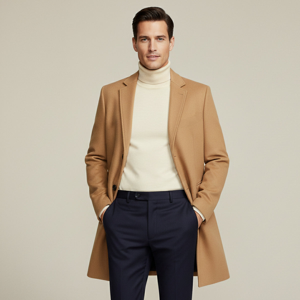 Ash | Men's Wool Coat Camel Single Breasted Long