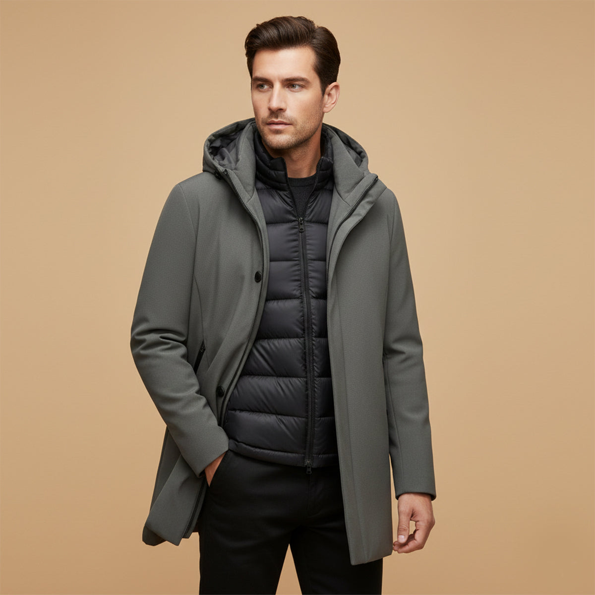 Caleb | Men's Waterproof Puffer Winter Coat Gray Hood