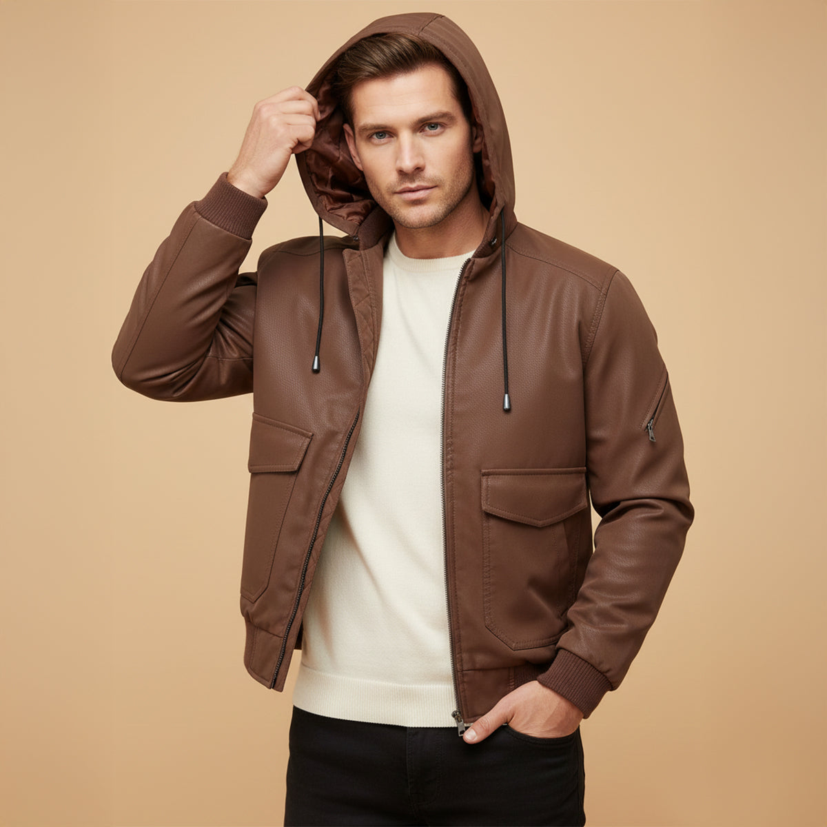 Sage | Men's Quilted Puffer Jacket Brown Hooded