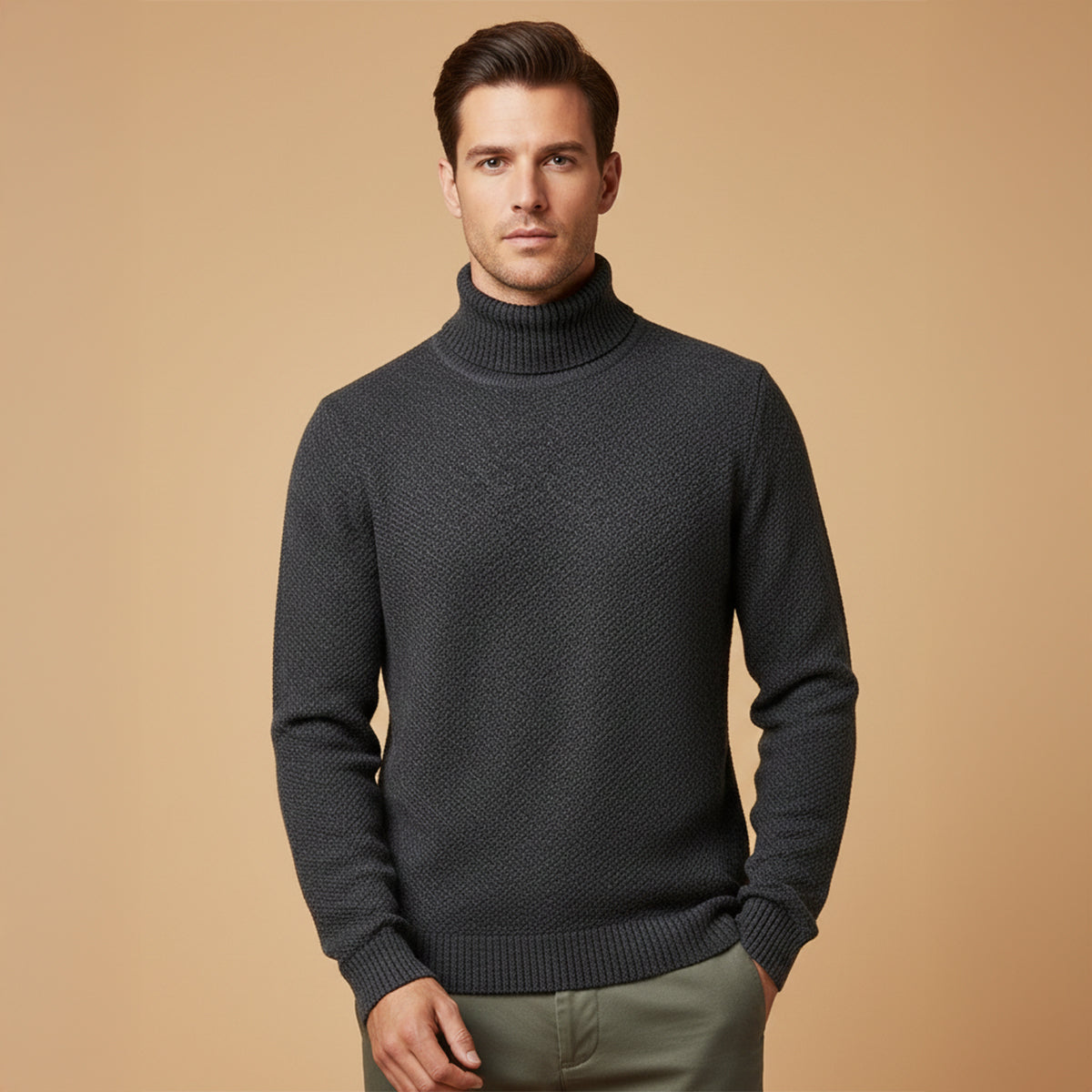 Bram | Men's Turtleneck Sweater Gray Merino Wool