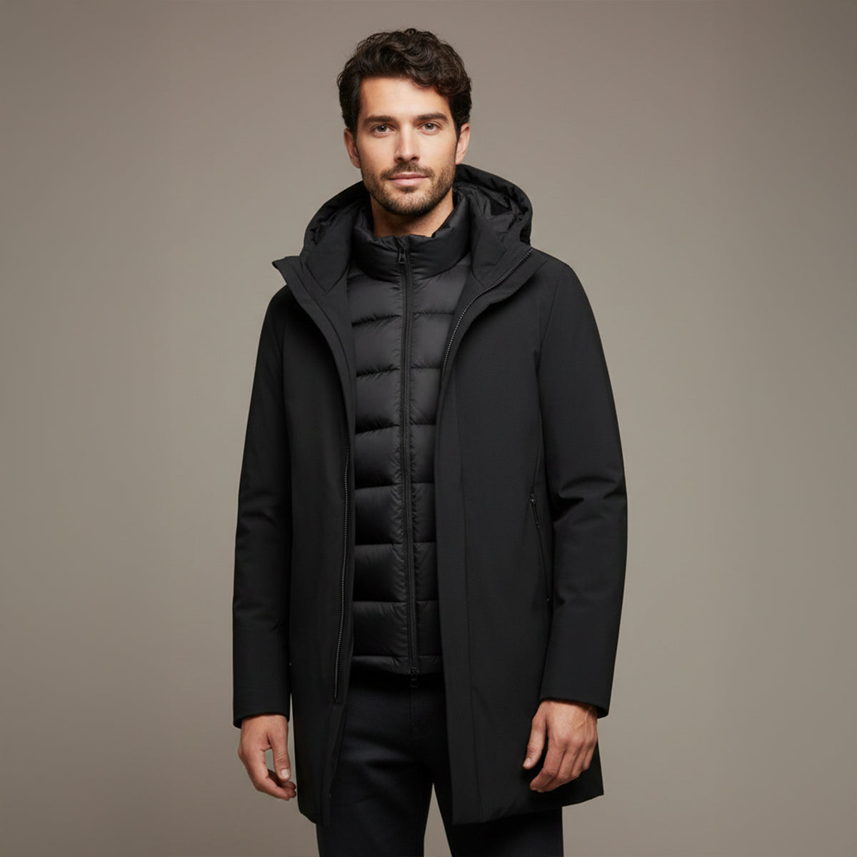 Caleb | Men's Waterproof Puffer Winter Coat Gray Hood