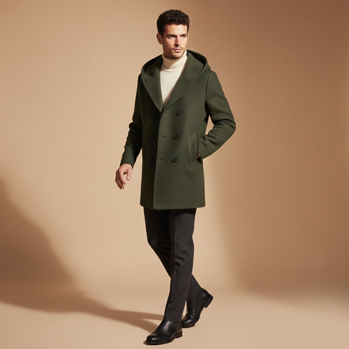 Axel | Men's Double Breasted Hooded Coat Gray