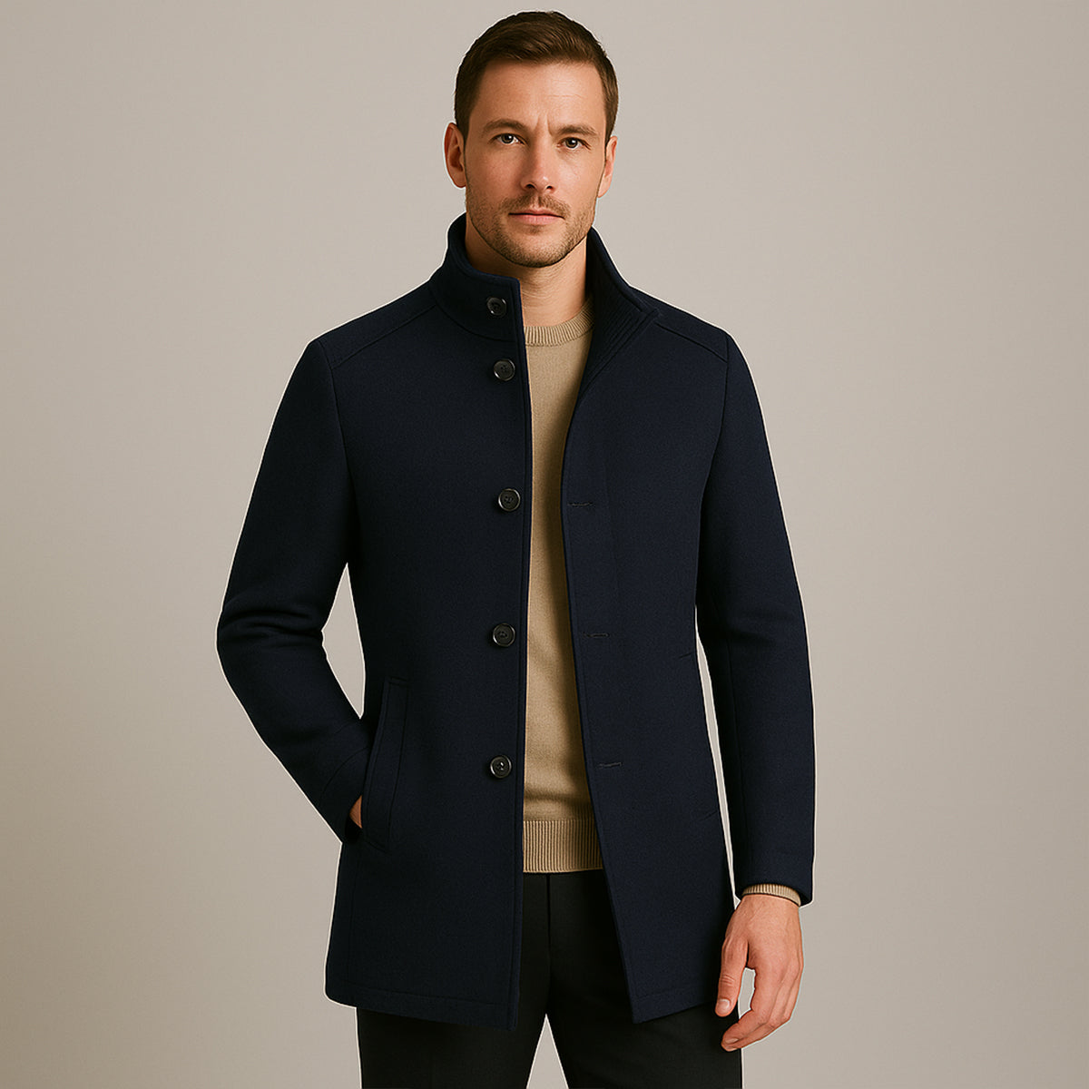 Callum | Men's Wool Blend Overcoat Brown Button Front