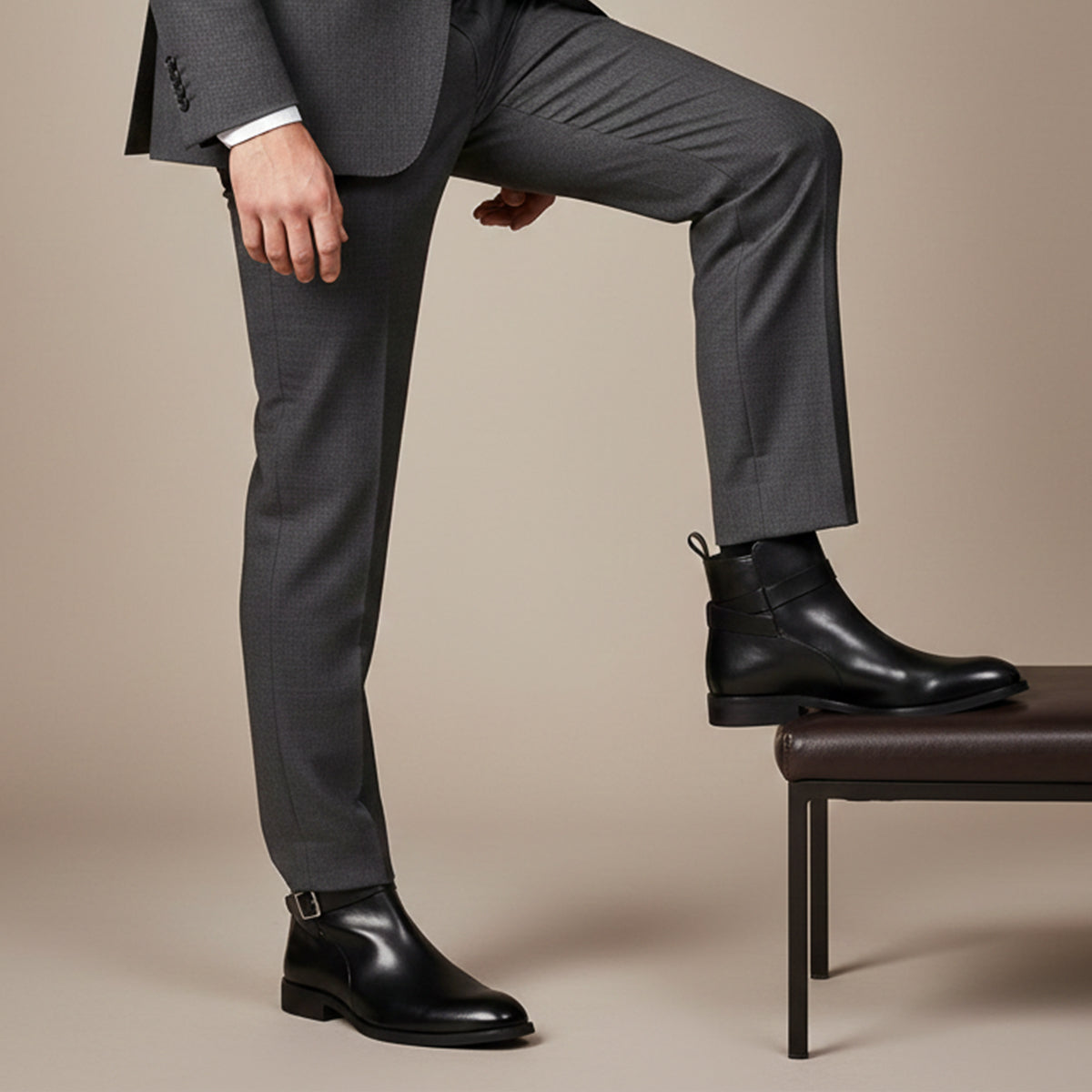 Axel | Men's Black Leather Ankle Boots Buckle Strap