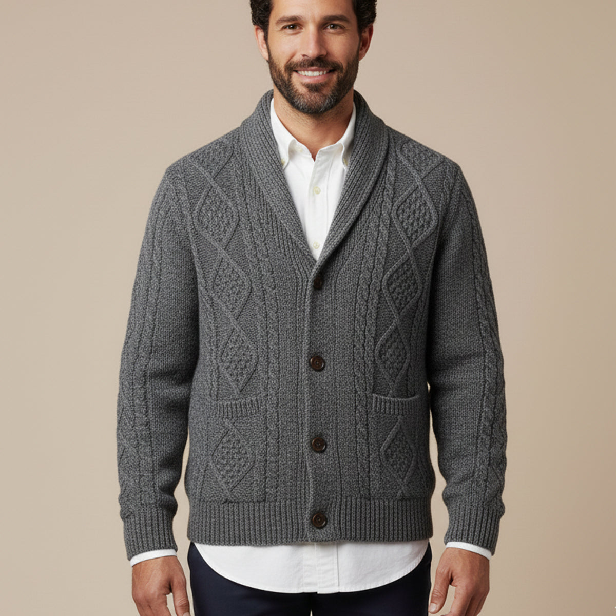 Rowan | Men's Cashmere Cardigan Charcoal Gray Button Up