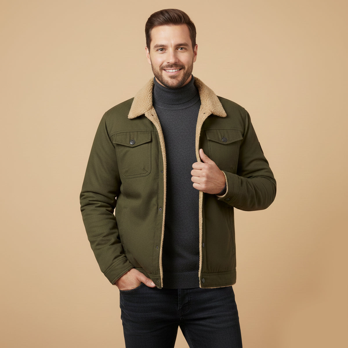 Bram | Men's Sherpa Lined Trucker Jacket Black