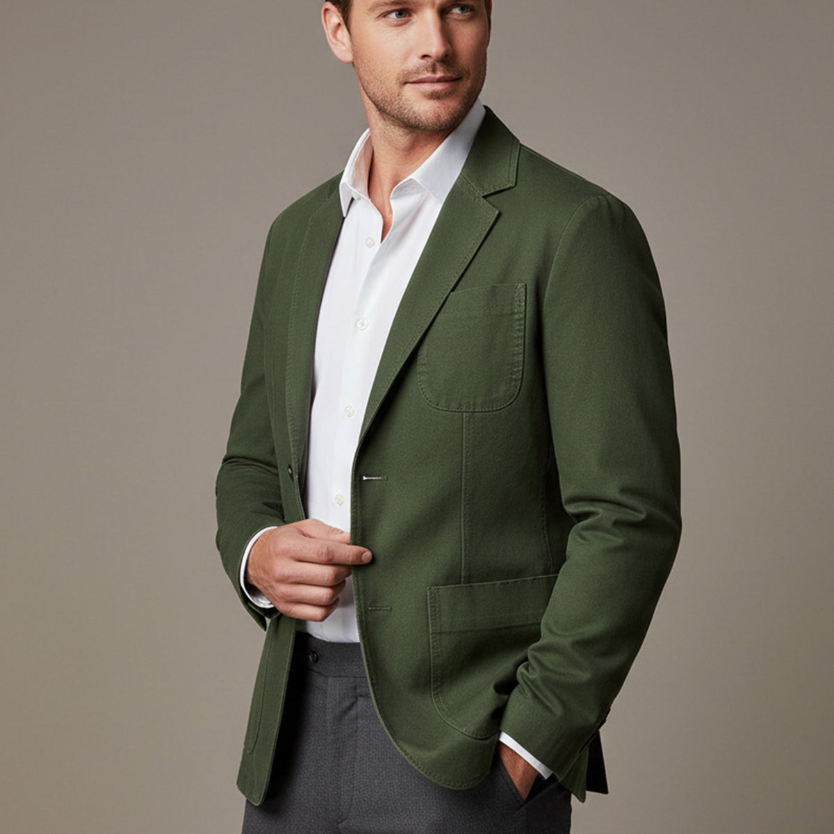 Wade | Men's Casual Khaki Cotton Blazer Windbreaker With Pockets
