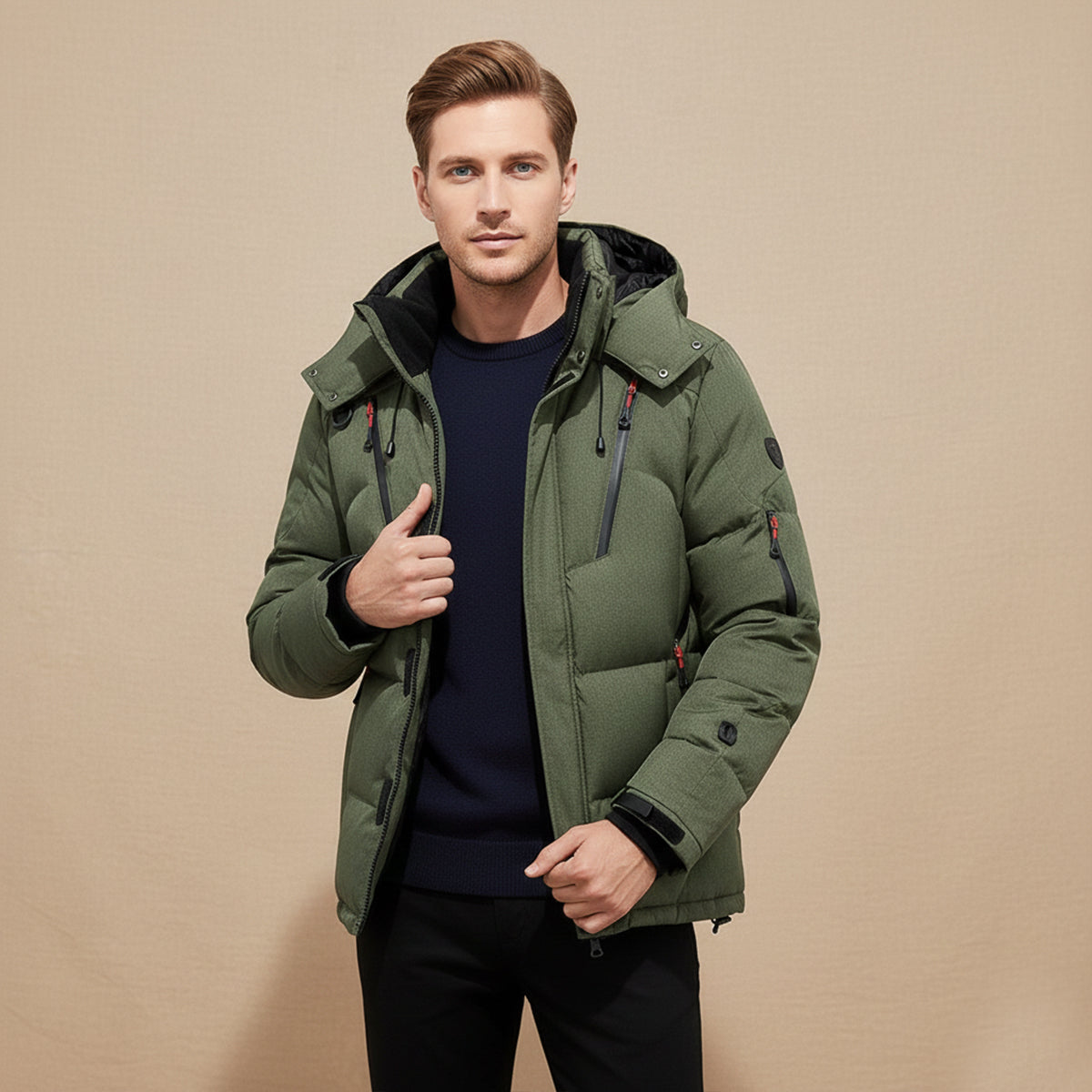 Axel | Men's Puffer Jacket Black Hooded Winter Insulated