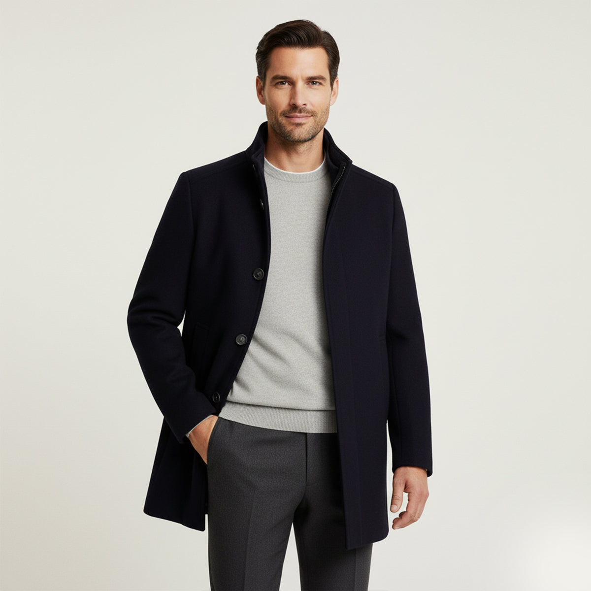 Hugo | Men's Wool Overcoat Brown Button Up