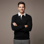 Dama Washington Axel men's long sleeve polo shirt cream white collar - view 13