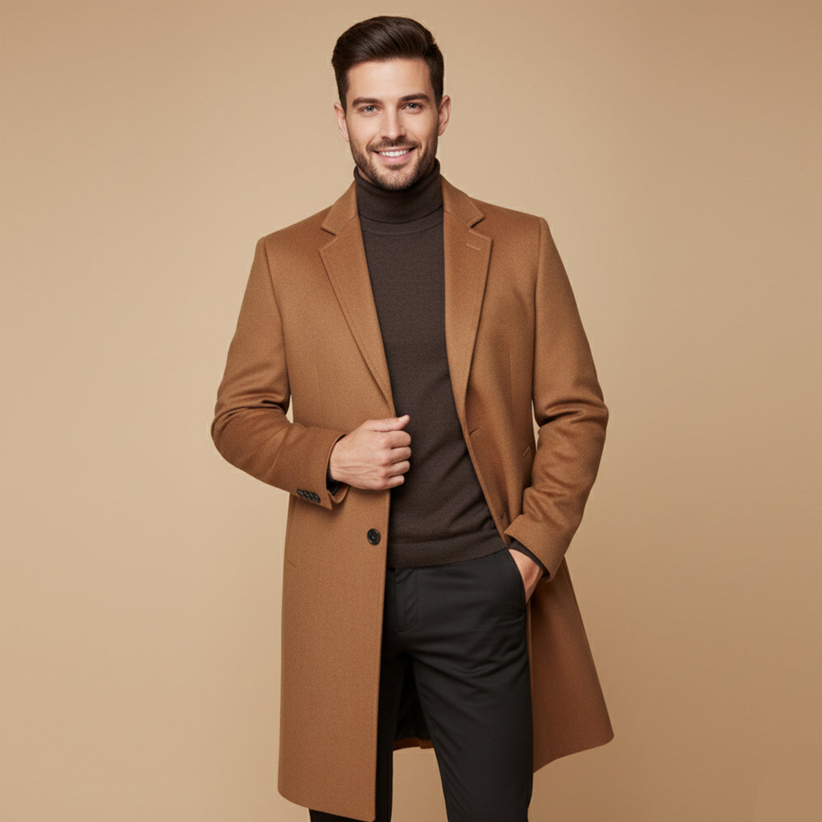 Voss | Men's Wool Overcoat Black Long Lined Quilted