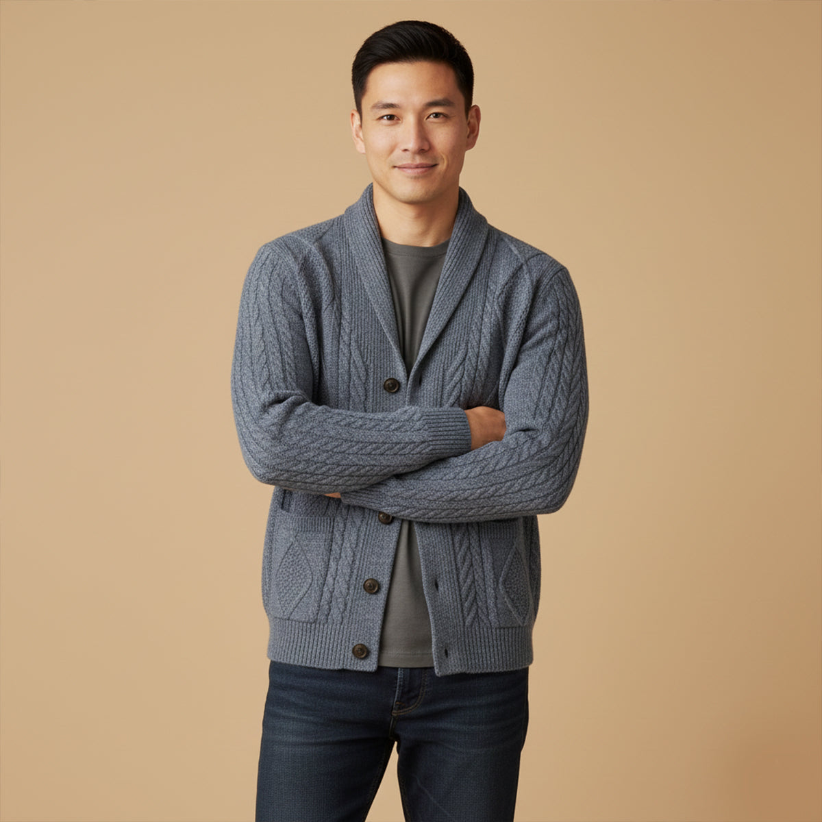 Bram | Men's Shawl Collar Cardigan Gray Cashmere Wool Blend