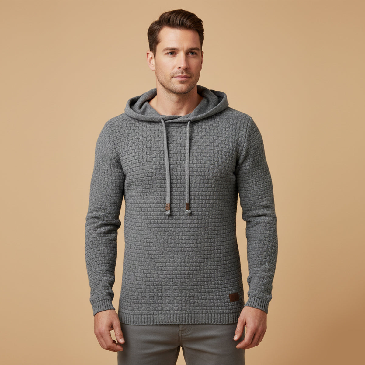 Callum | Men's Cable Knit Hoodie Sweater Charcoal Gray