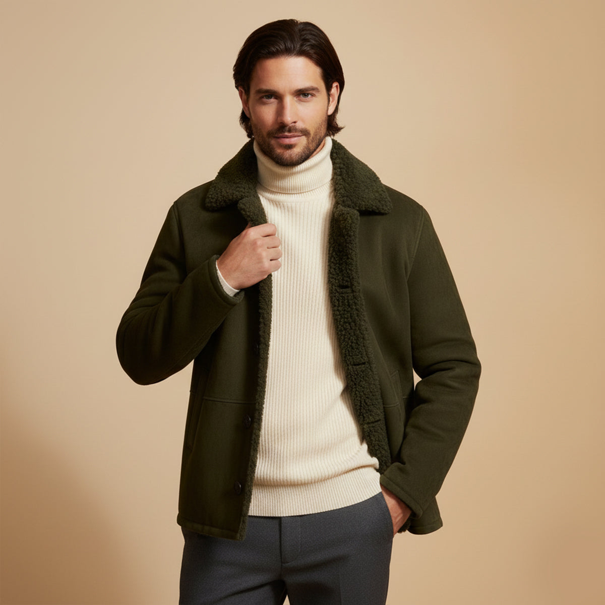 Ezra | Men's Sherpa Lined Brown Jacket Button Up