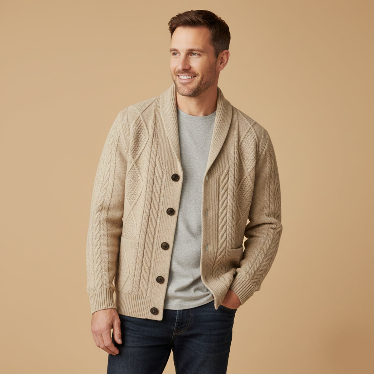 Bram | Men's Shawl Collar Cardigan Gray Cashmere Wool Blend