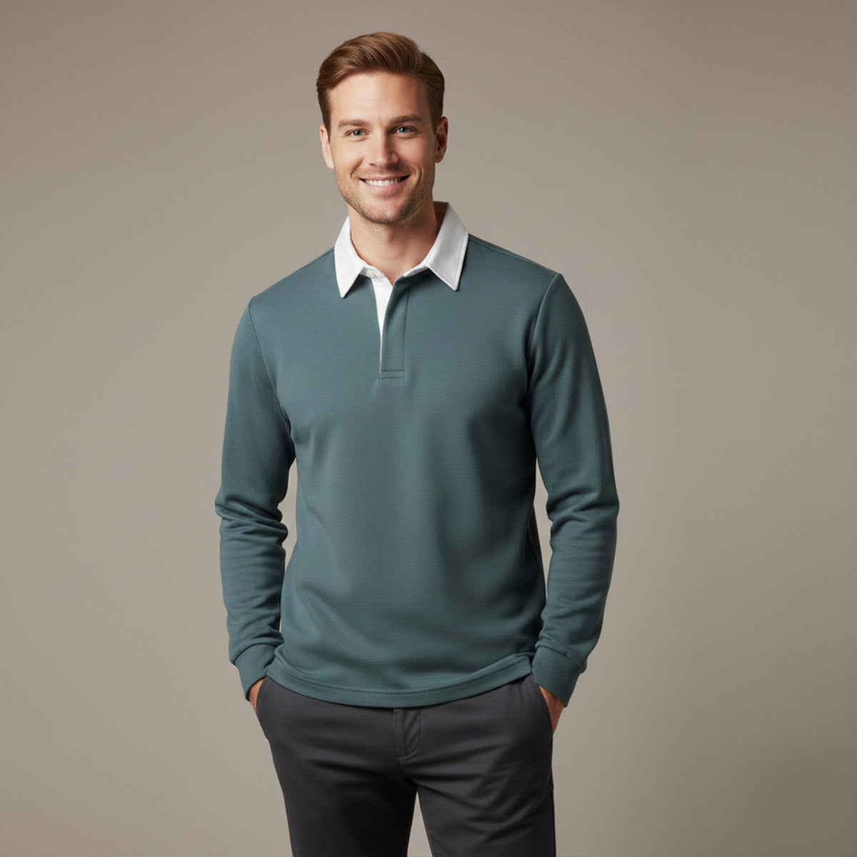 Axel | Men's Long Sleeve Polo Shirt Cream White Collar