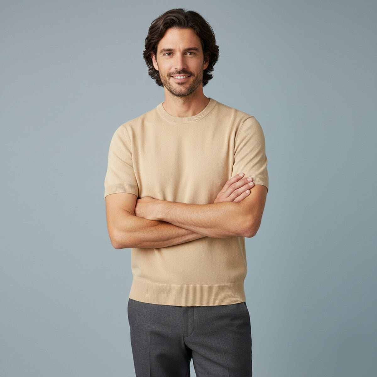 Aldo | Men's Crew Neck Sweater Cream Short Sleeve Knit