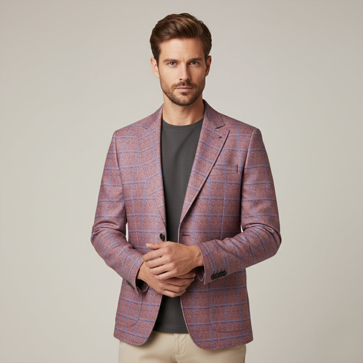 Sage | Men's Check Blazer Mauve Double Breasted