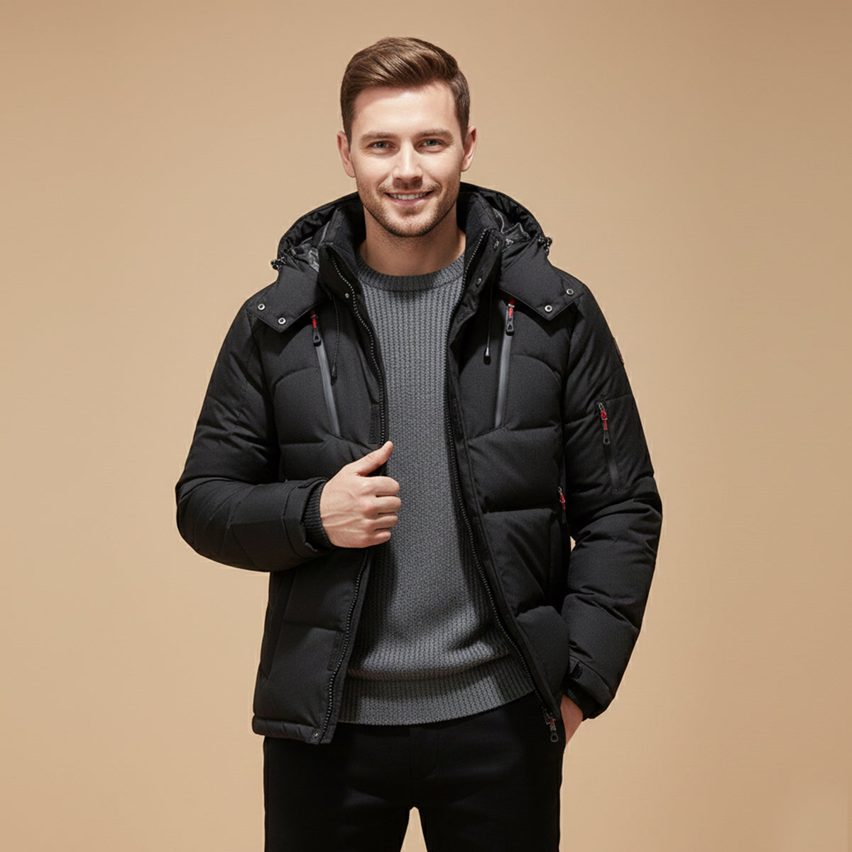 Axel | Men's Puffer Jacket Black Hooded Winter Insulated