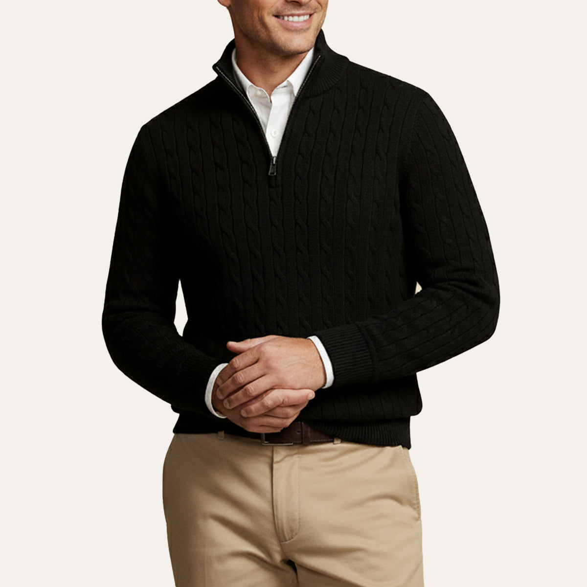 Voss | Men's Cable Knit Quarter Zip Sweater Navy