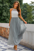 Dama Washington Mia women's lace halter maxi dress gray white - front view