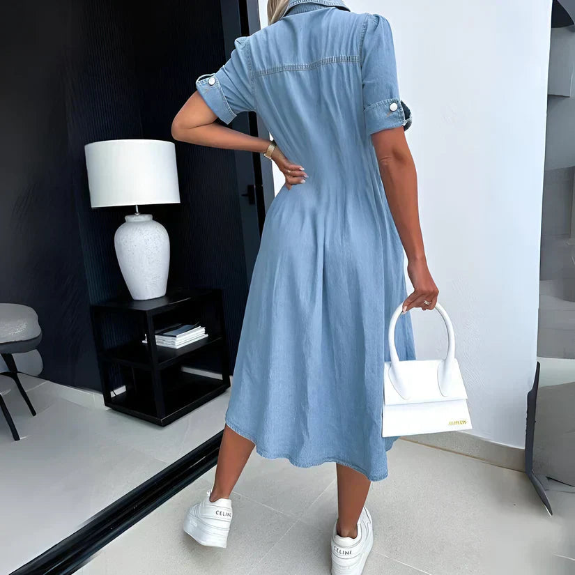 Ines | Women's Denim Shirt Dress Light Blue Button Down