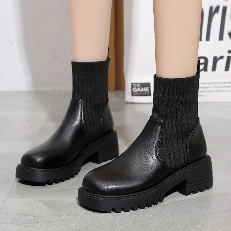 Thea | Women's Platform Lug Sole Ankle Boots Black