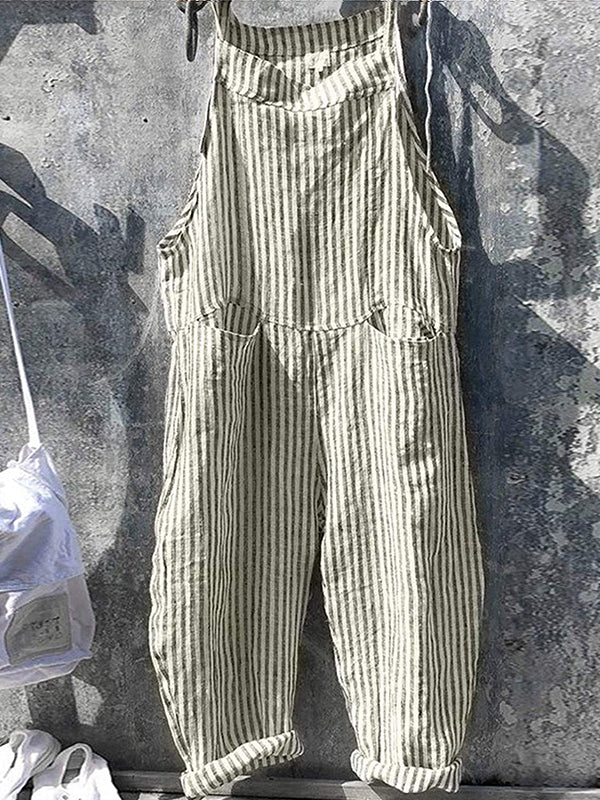 Faye | Women's Relaxed Fit Striped Denim Overalls Navy White