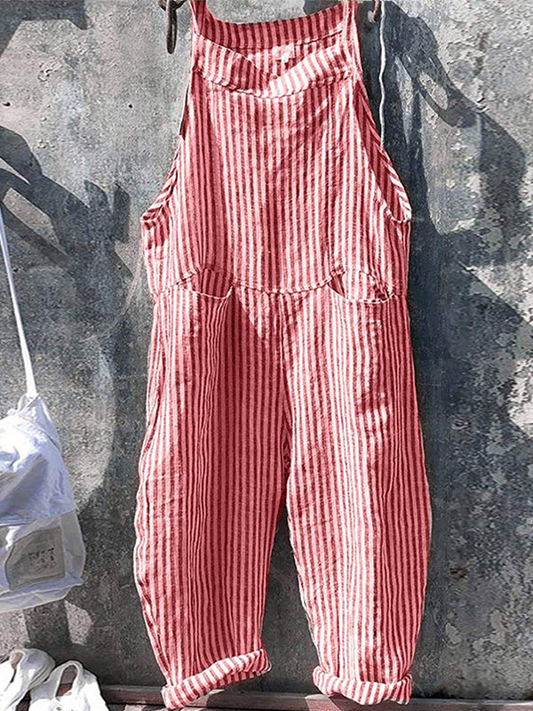 Faye | Women's Relaxed Fit Striped Denim Overalls Navy White