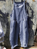 Dama Washington Faye women's relaxed fit striped denim overalls navy white - front view