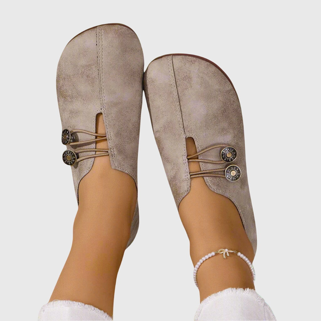 Camille | Women's Black Slip On Flats Button Detail