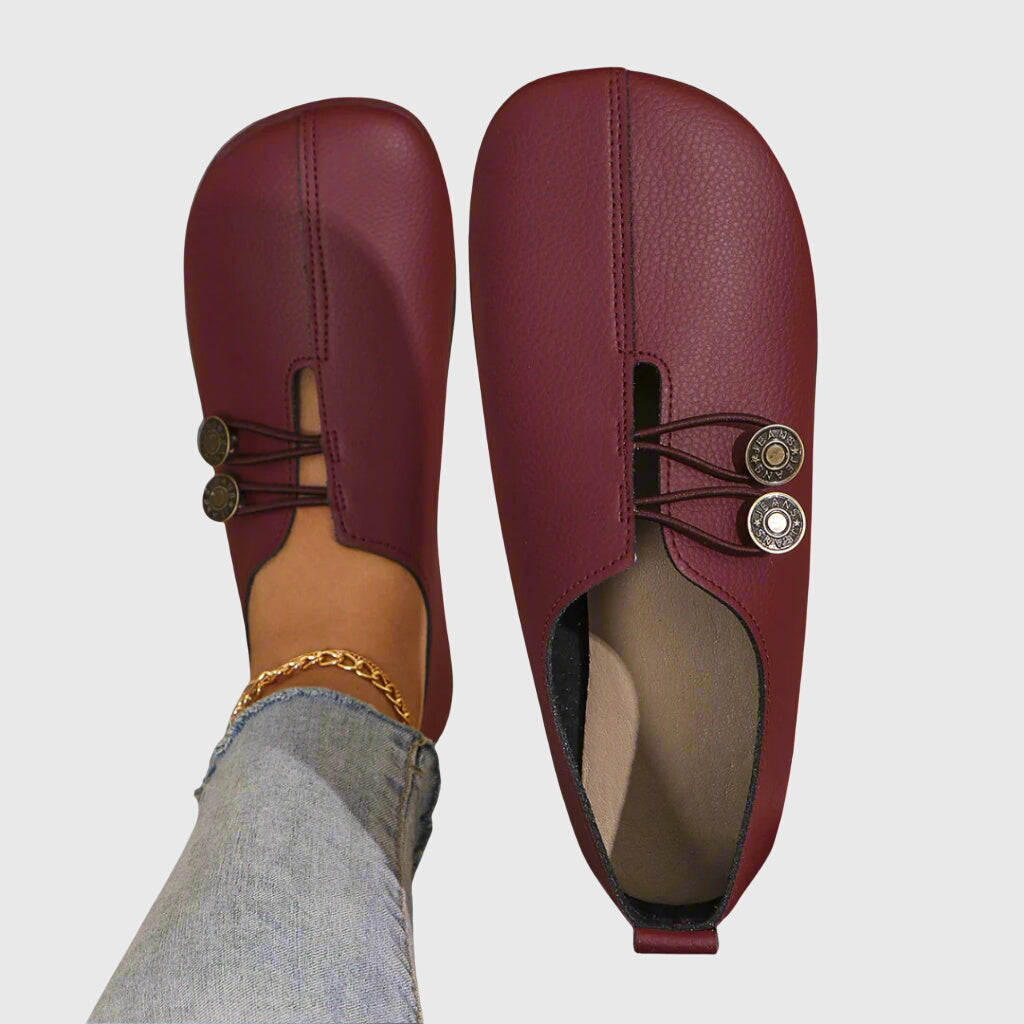 Camille | Women's Black Slip On Flats Button Detail