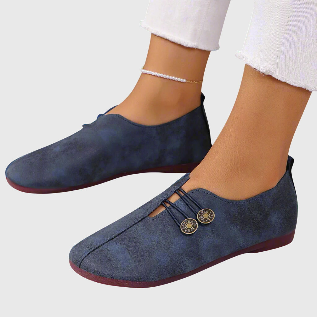 Camille | Women's Black Slip On Flats Button Detail