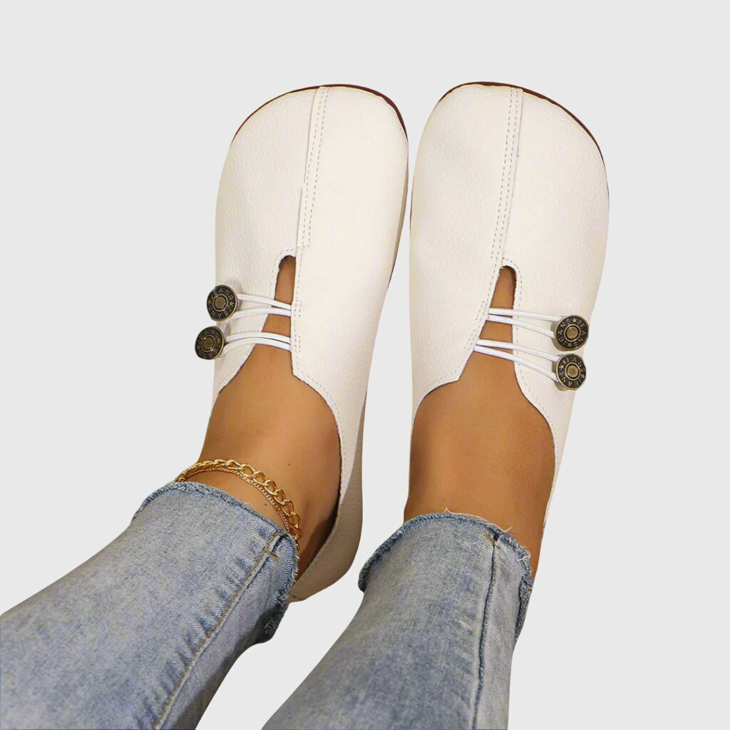 Camille | Women's Black Slip On Flats Button Detail