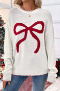 Dama Washington Cora women's crew neck sweater cream red bow - front view