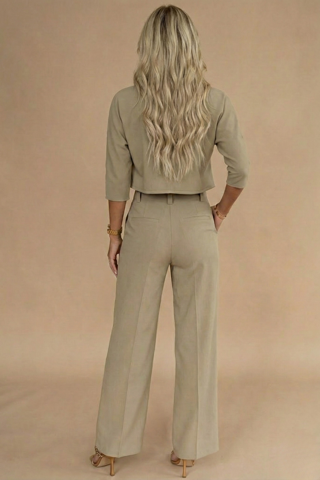 Isla | Women's Cropped Sweater Wide Leg Pant Set Cream