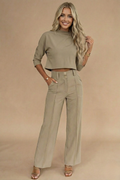 Dama Washington Isla women's cropped sweater wide leg pant set cream - front view