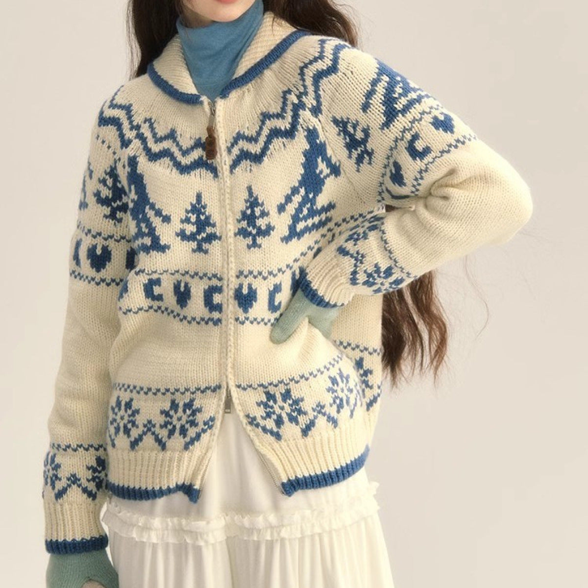 Dama Washington Griselda women's zip-up fair isle cardigan - front view