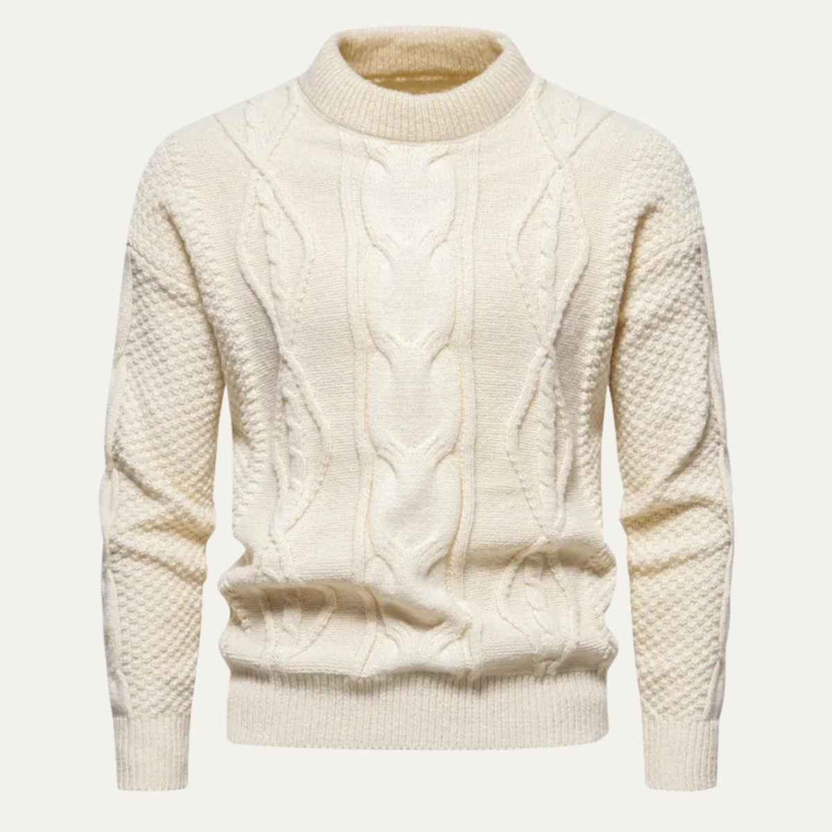Jasper | Men's Cable Knit Sweater Cream Crew Neck